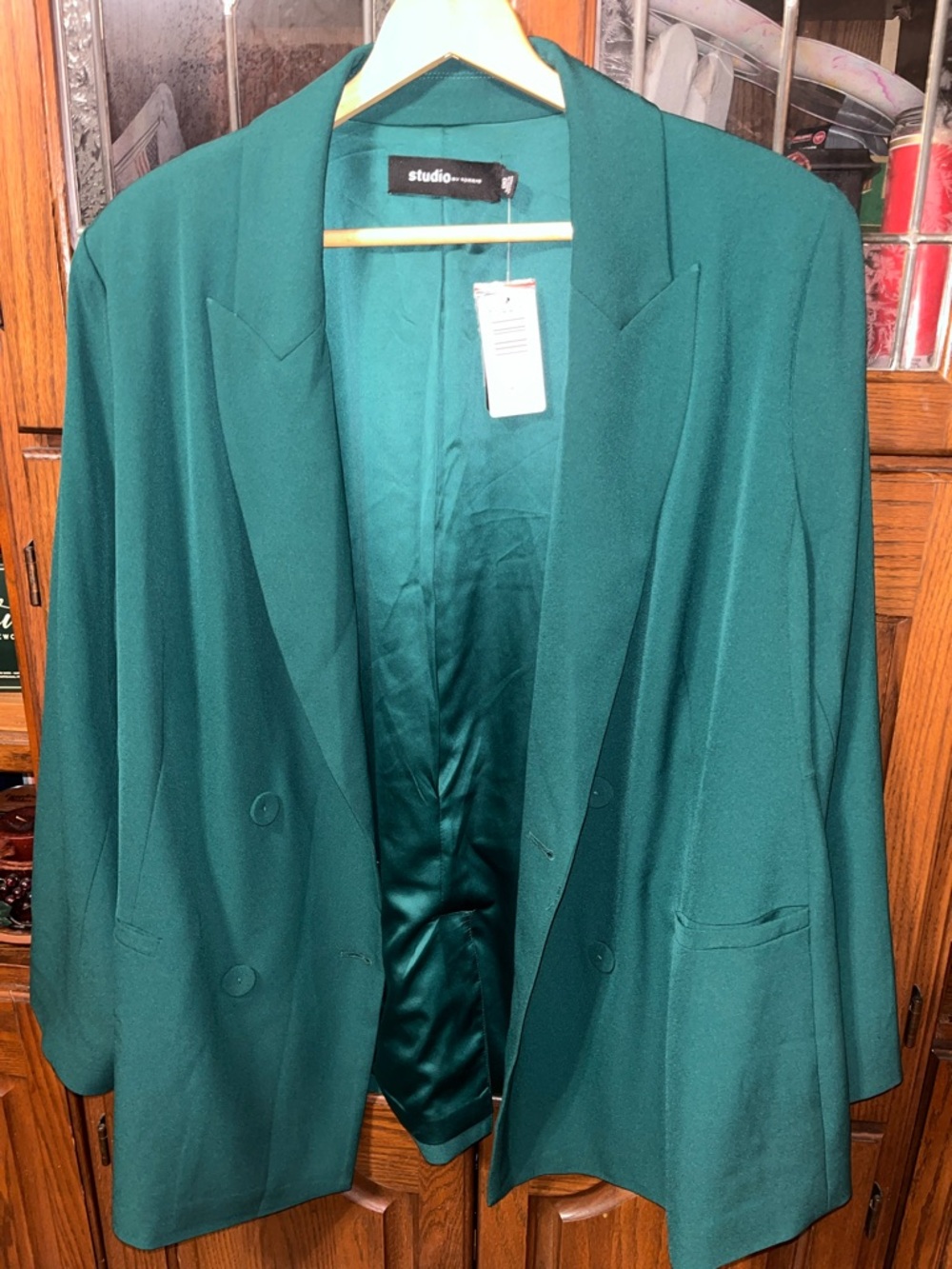 torrid 00 botanical garden Green Double-Breasted Blazer NWT relaxed fit stretchy - Picture 10 of 11